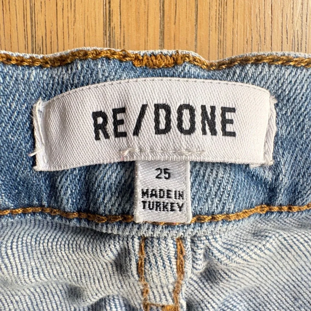 $304 RE/DONE Destroyed Dawn‎ Stove Pipe 70's Crop Straight Leg Denim Jeans SZ 25